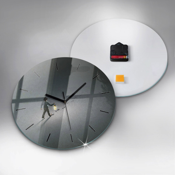 Round glass clock Wanderer in the Dark