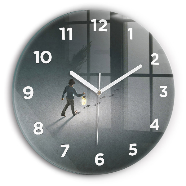 Round glass clock Wanderer in the Dark