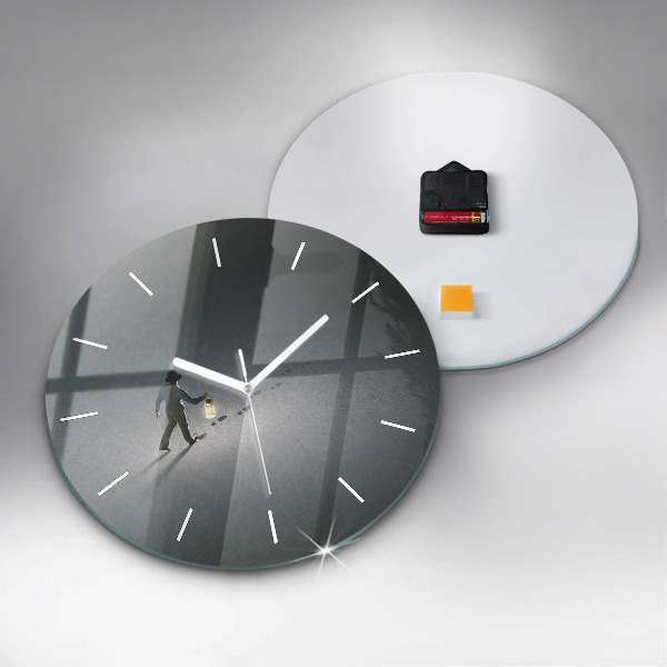 Round glass clock Wanderer in the Dark