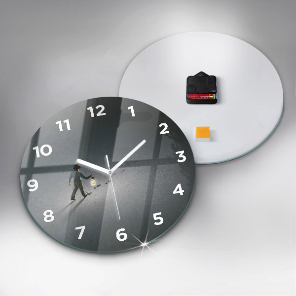 Round glass clock Wanderer in the Dark