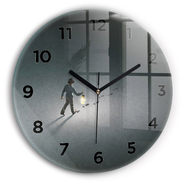 Round glass clock Wanderer in the Dark