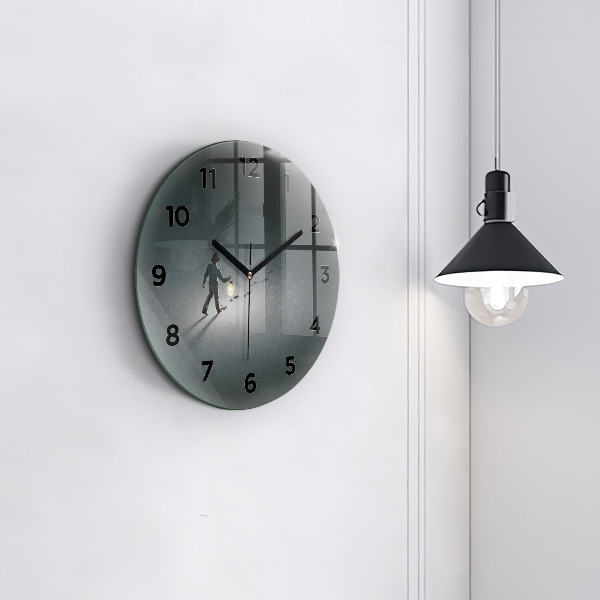 Round glass clock Wanderer in the Dark