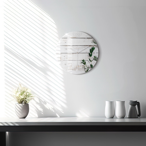 Round glass clock Light wooden boards