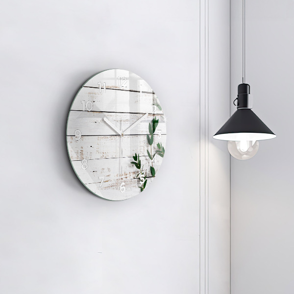 Round glass clock Light wooden boards