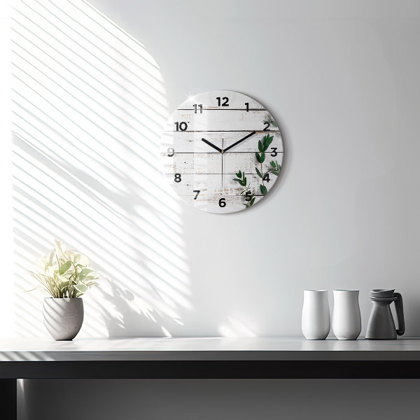 Round glass clock Light wooden boards
