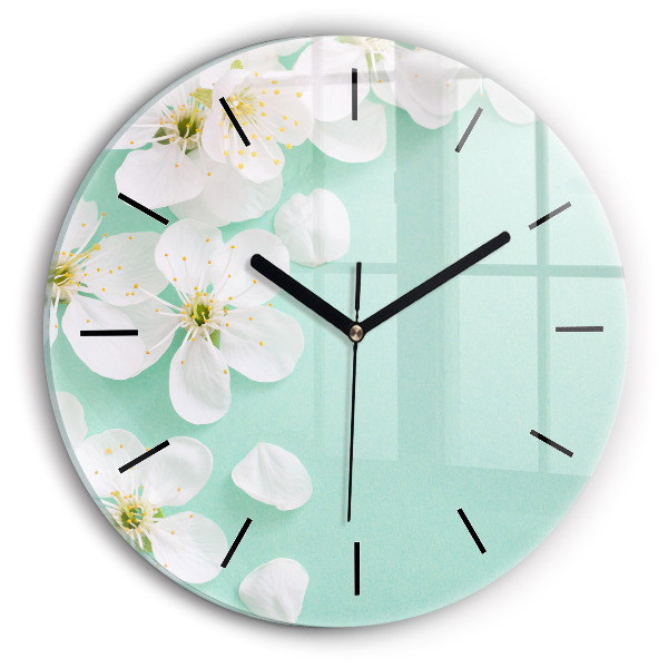 Round glass clock Blooming apple blossoms