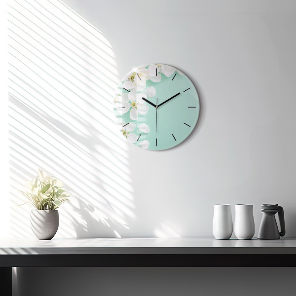 Round glass clock Blooming apple blossoms