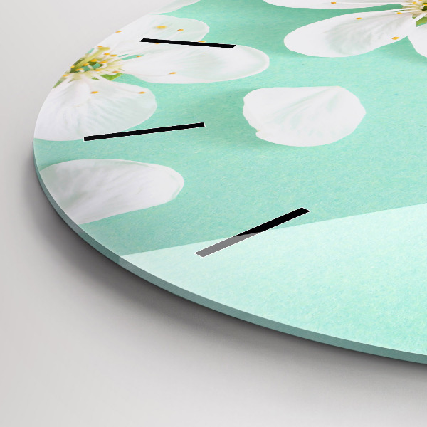 Round glass clock Blooming apple blossoms