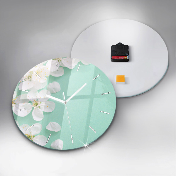 Round glass clock Blooming apple blossoms