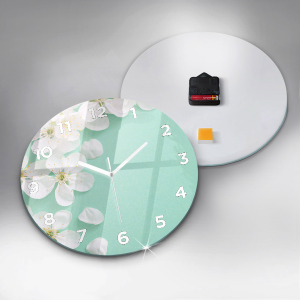 Round glass clock Blooming apple blossoms