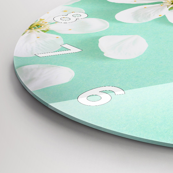 Round glass clock Blooming apple blossoms