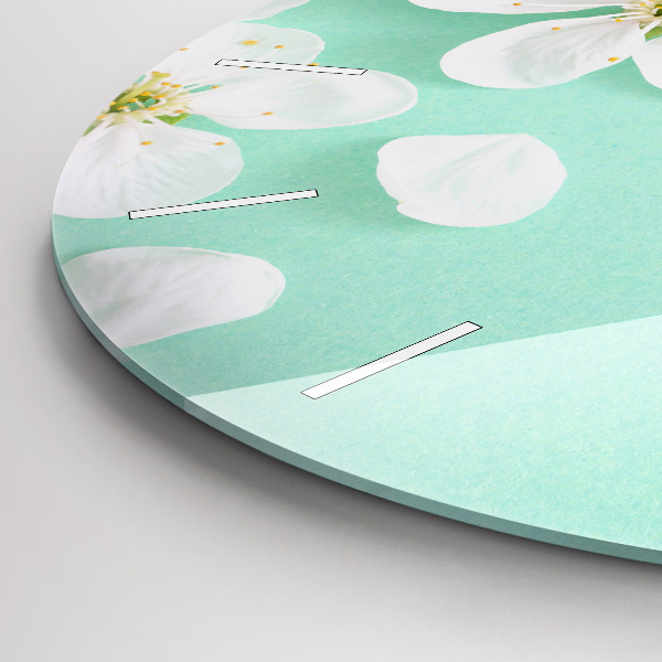 Round glass clock Blooming apple blossoms