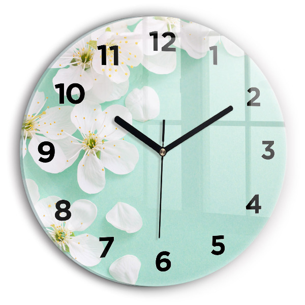 Round glass clock Blooming apple blossoms