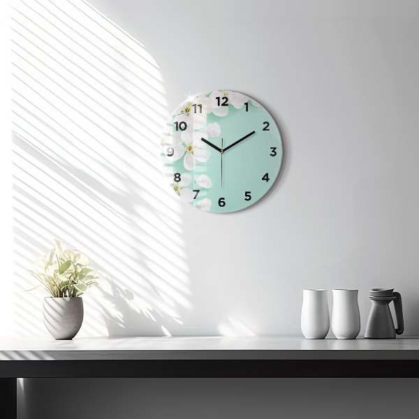 Round glass clock Blooming apple blossoms