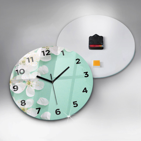 Round glass clock Blooming apple blossoms