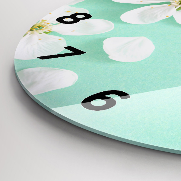 Round glass clock Blooming apple blossoms