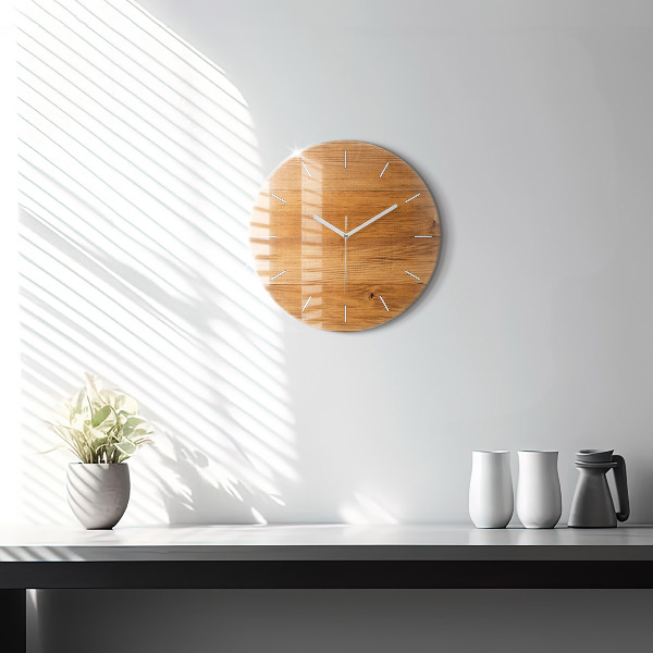 Round glass clock Wooden boards