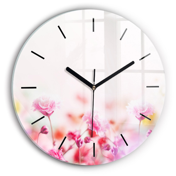 Round glass clock Flowers in the meadow