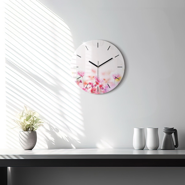 Round glass clock Flowers in the meadow