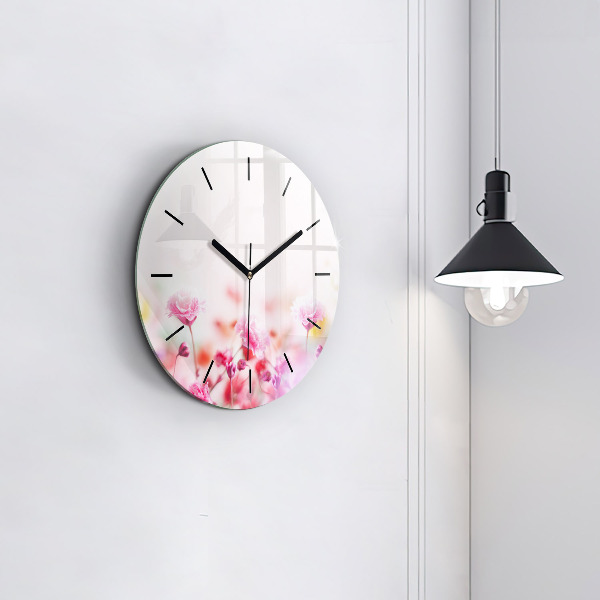 Round glass clock Flowers in the meadow