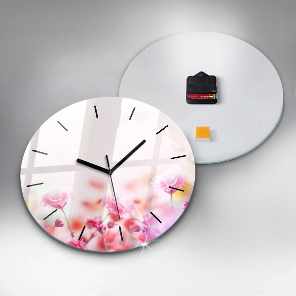 Round glass clock Flowers in the meadow
