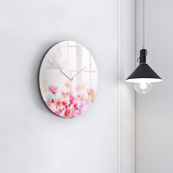 Round glass clock Flowers in the meadow