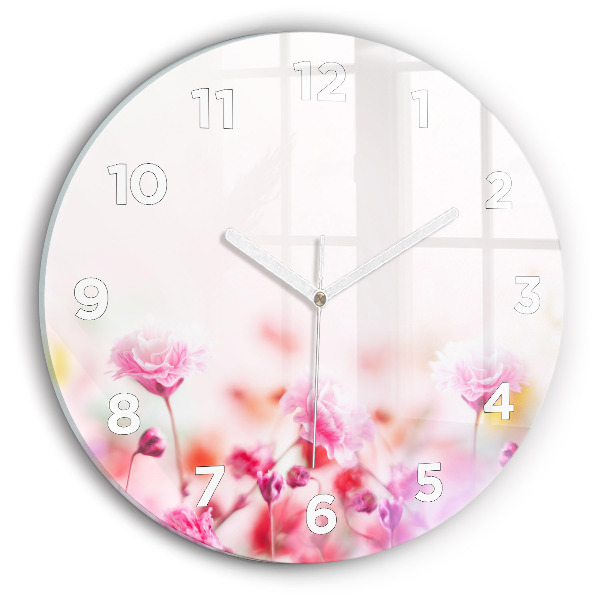 Round glass clock Flowers in the meadow