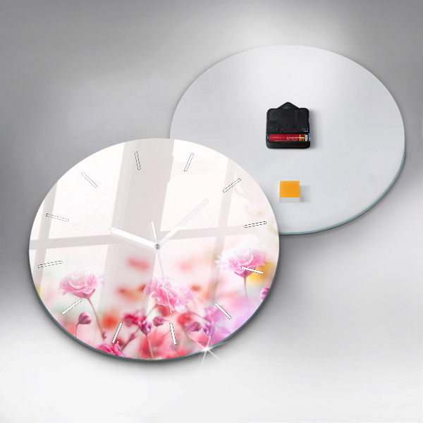 Round glass clock Flowers in the meadow