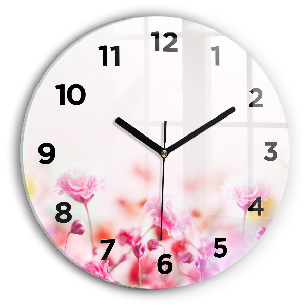 Round glass clock Flowers in the meadow
