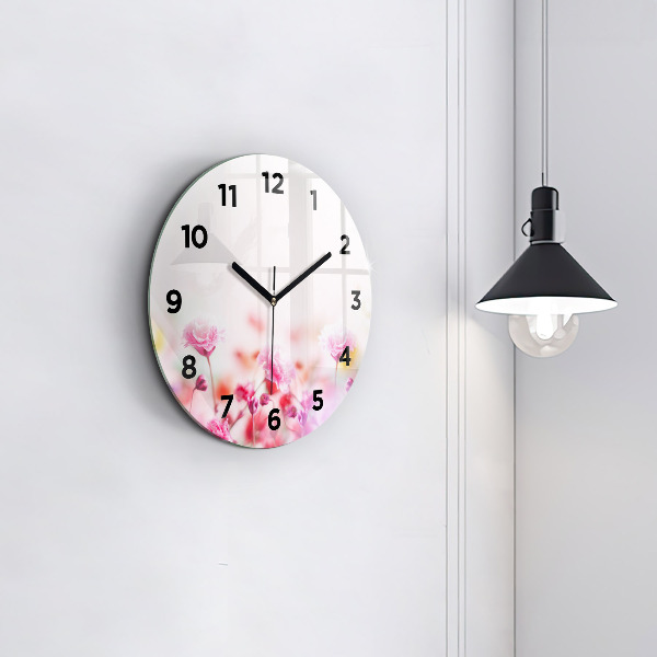 Round glass clock Flowers in the meadow