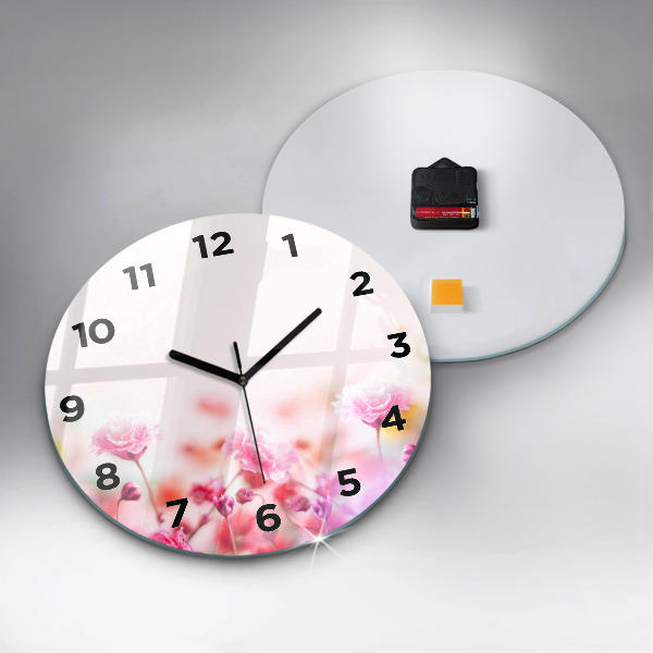 Round glass clock Flowers in the meadow