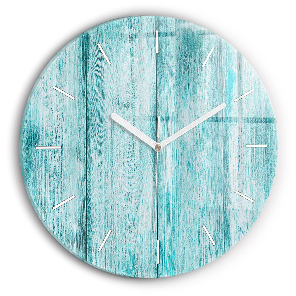 Round glass clock Blue old wood