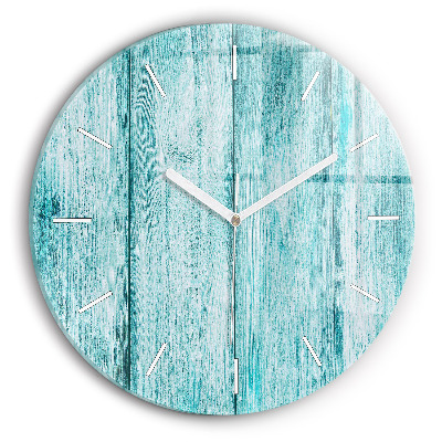 Round glass clock Blue old wood