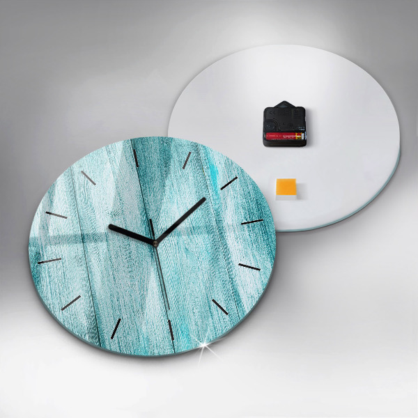 Round glass clock Blue old wood