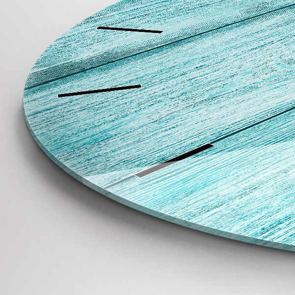 Round glass clock Blue old wood