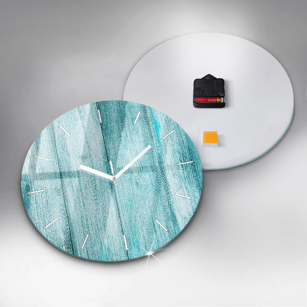 Round glass clock Blue old wood