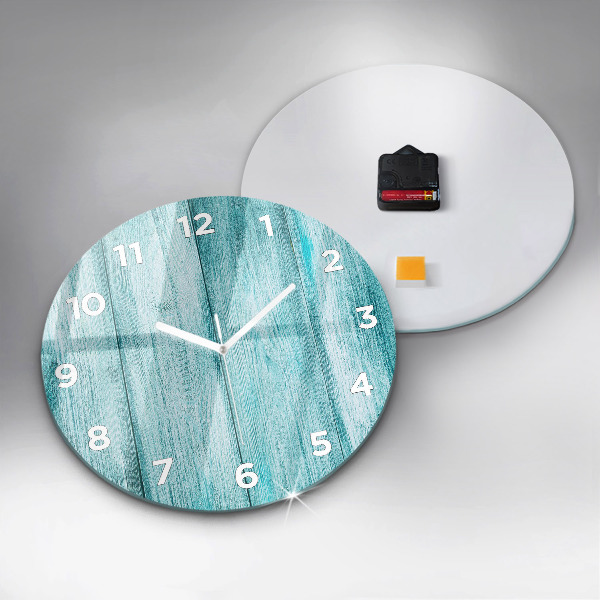 Round glass clock Blue old wood