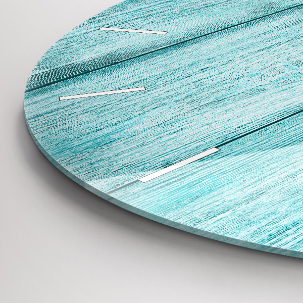 Round glass clock Blue old wood
