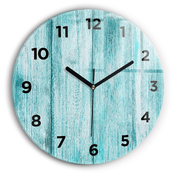 Round glass clock Blue old wood
