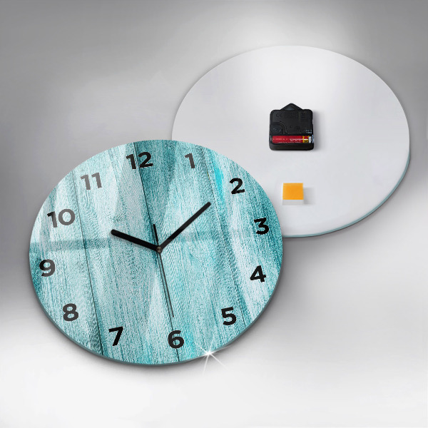 Round glass clock Blue old wood