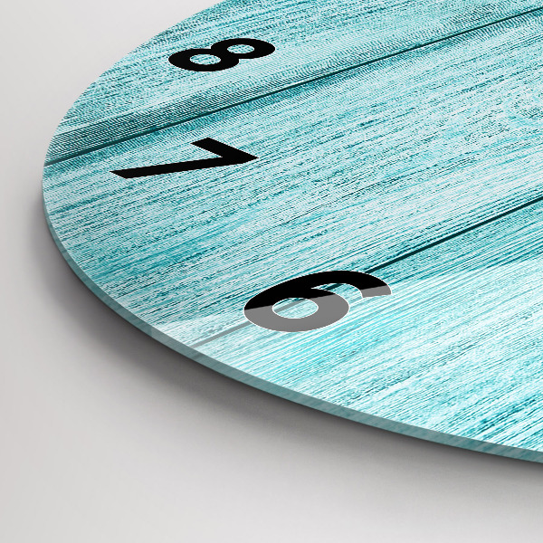 Round glass clock Blue old wood
