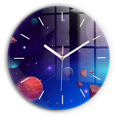 Round glass clock Planets galaxy