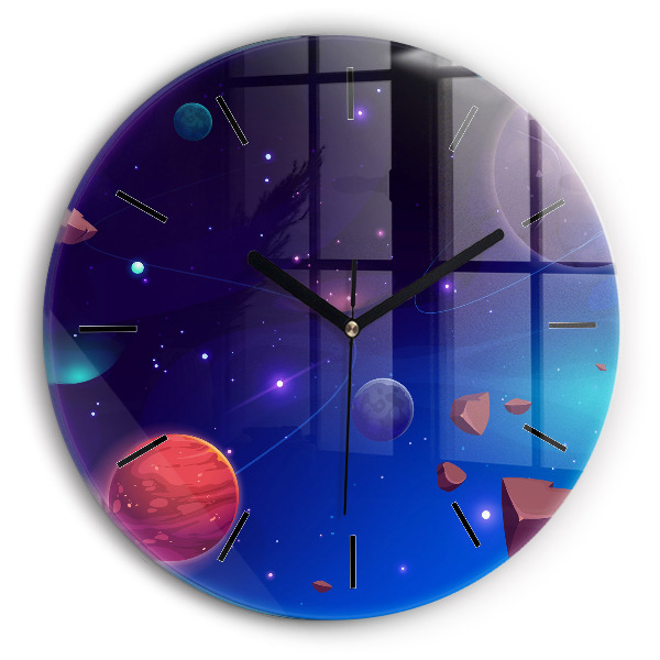 Round glass clock Planets galaxy