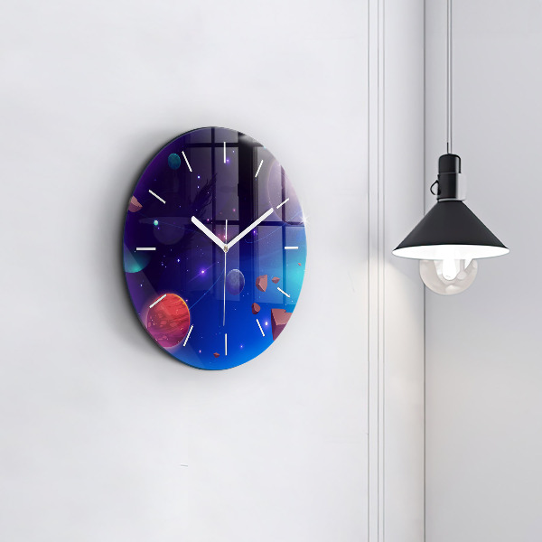 Round glass clock Planets galaxy