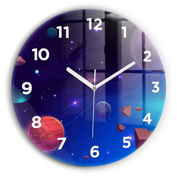 Round glass clock Planets galaxy