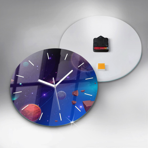 Round glass clock Planets galaxy