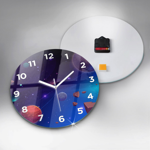 Round glass clock Planets galaxy