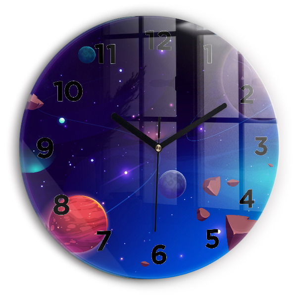 Round glass clock Planets galaxy