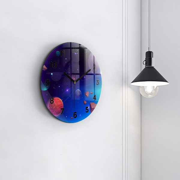 Round glass clock Planets galaxy