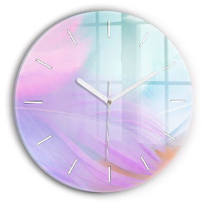 Round glass clock Colorful feathers